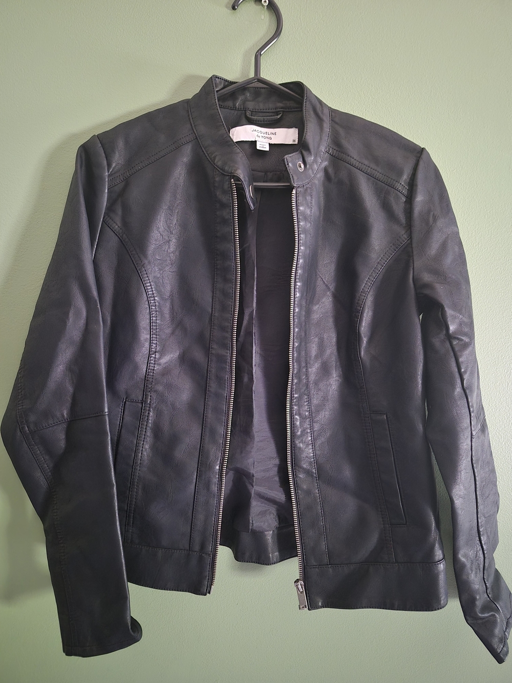 Black Leather Moto Jacket by Jacqueline de Yong
